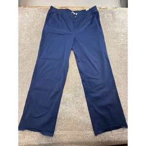 Denim & Co Womens Navy Blue Pull On Elastic Waist Straight Leg Pants L Lounge
